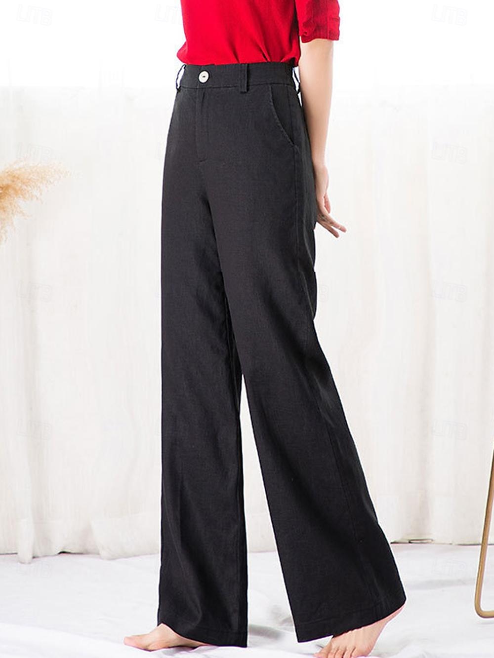 Pentru femei Picior Larg Pantaloni din bumbac in Pantaloni Modă Lungime totală Simplu Buzunare laterale Picior Larg Respirabilitate Comfortabil Inelastic Casul / Zilnic Negru Alb Kaki Primăvara 2025 - $33.99 –P2