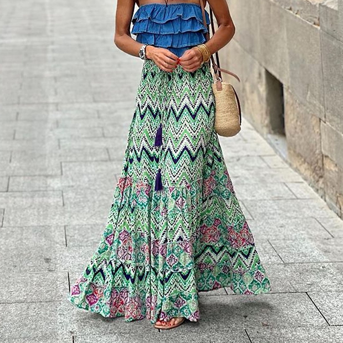 dámská sukně linka swing dlouhá sukně maxi vysoký pas sukně volánkový potisk květinový geometrický denní dovolená letní móda ležérní boho růžová modrá zelená světle modrá 2025 - $26.99 –P13