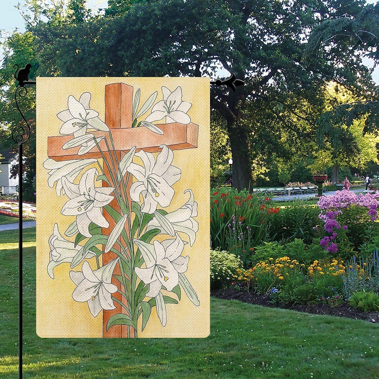 Ježíšská zahradní vlajka 12x18 palců Venkovní dekorace On vstal Vítejte Zahradní terasa vlajka Květinový dvorek vlajka Dvouruční prázdninové venkovní vlajky 1ks 2026 - $10.99 –P13