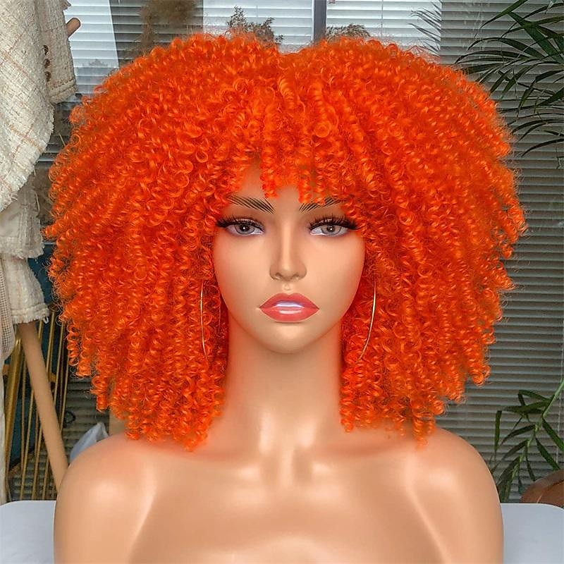 perruque bouclée avec frange pour femmes noires perruque courte crépue bouclée 14 pouces cheveux afro carnaval fête noël cosplay perruques de 2025 ? $21.99 –P1