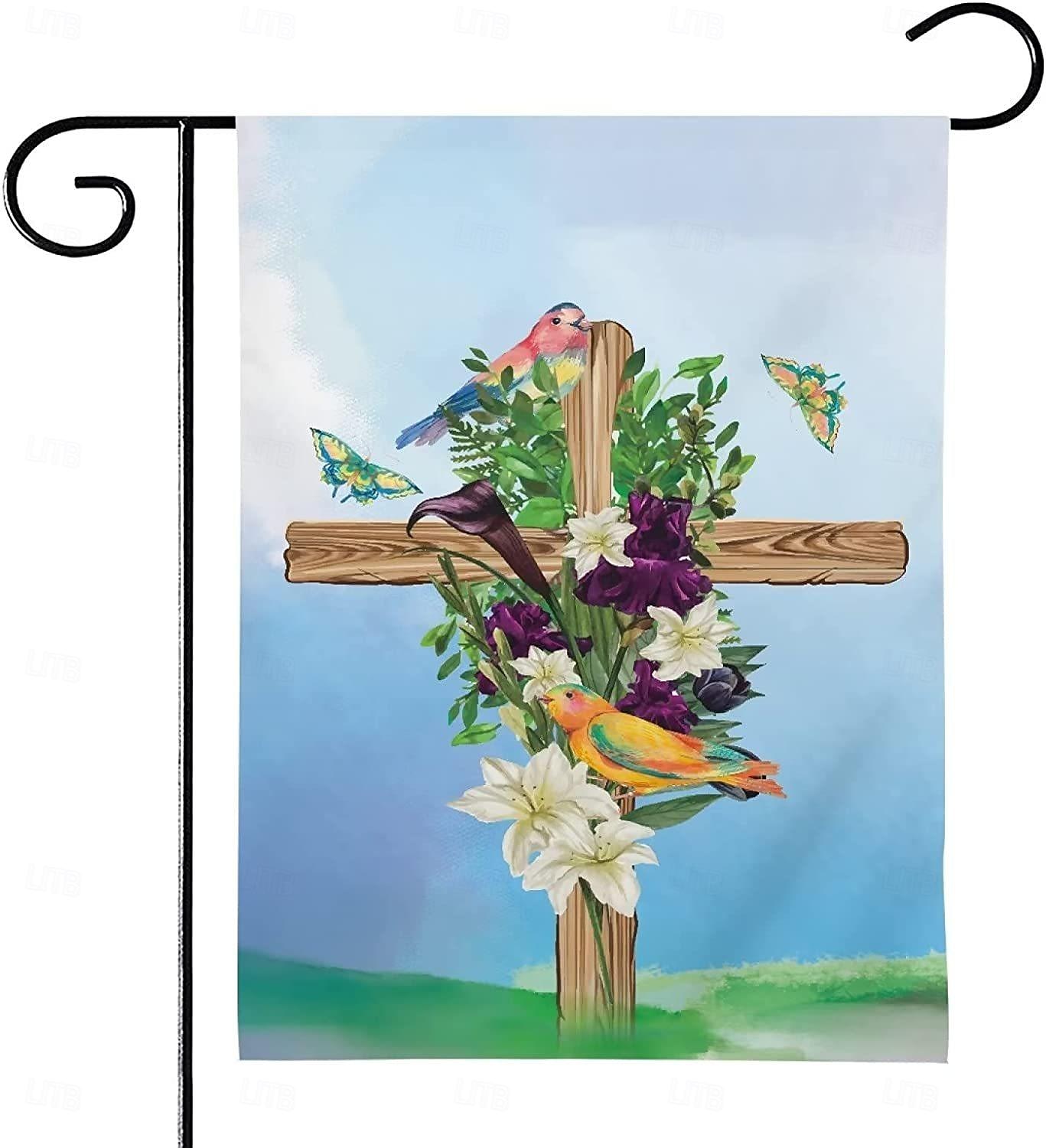 Ježíšská zahradní vlajka 12x18 palců Venkovní dekorace On vstal Vítejte Zahradní terasa vlajka Květinový dvorek vlajka Dvouruční prázdninové venkovní vlajky 1ks 2026 - $10.99 –P22