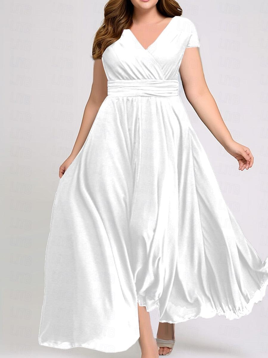 robe longue Femme Grande Taille Robe de bal Manche Courte Eté Printemps Automne - Mode Soirée Moderne Ruché Couleur monochrome Col V Vacances 2023 Noir Blanche Jaune Vert Claire Vin Rouge Bleu Vert de 2025 ? $31.99 –P4