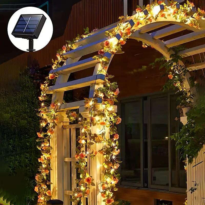 luci solari a forma di rosa con fiori per San Valentino, 2 m, 20 LED, impermeabili, luci da giardino natalizie per casa, camera da letto, festa, matrimonio, patio, decorazione del 2025 a $21.99 –P3