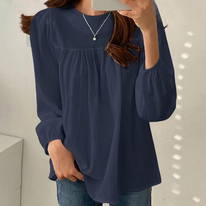 Leinenhemd Langes Baumwolltop Weißes Baumwolltop Weiße Baumwollbluse Damen Weiß Rosa Armeegrün Einfarbig Puffärmel Straße Täglich Mode Rundhals Baumwoll-Leinen Normale Passform S 2025 - $24.99 –P4