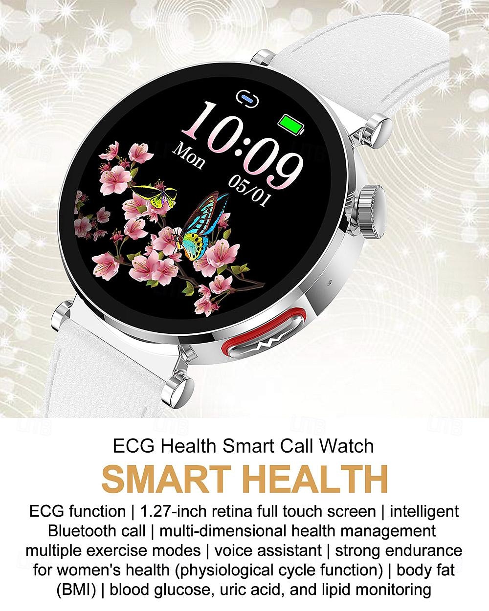 2025年 iMosi ECG PPG女性用スマートウォッチ 1.27インチフルタッチスクリーンBluetooth通話温度モニターペドメーターAndroid iOS対応ハンズフリー通話防水IP68  コレクション – $78.99 –P1