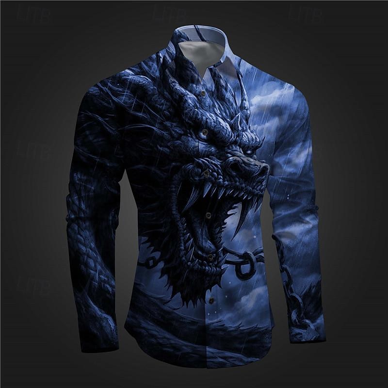 Homme Dragon Chemise Chemise boutonnée manche longue Abstrait Sous-culturel Usage quotidien Sortie Printemps Col rabattu Imprimer Bouton bas Rouge Bleu Bleu Encre Violet Vert de 2025 ? $26.99 –P8
