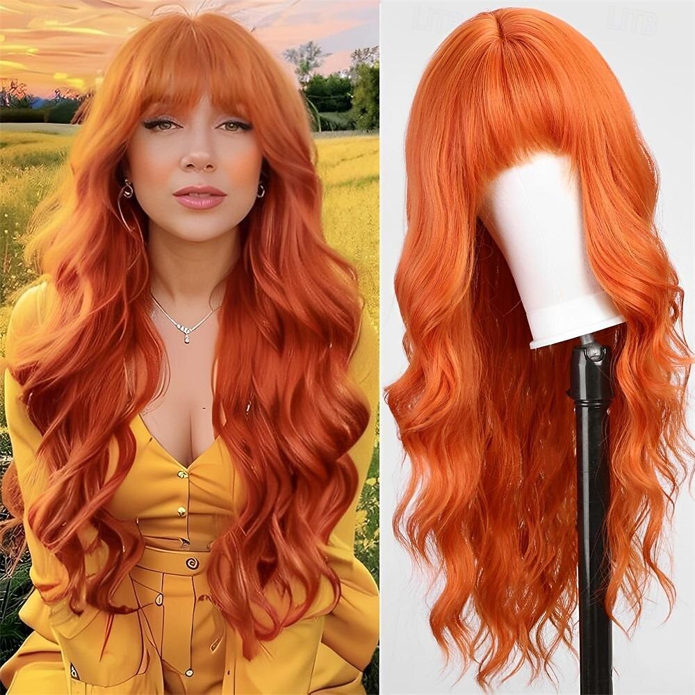 Ombre perucas loiras sujas com bangsash loira longa peruca ondulada para mulheres peruca de cabelo sintético longo encaracolado para festa uso diário 24in de 2025 por $29.99 –P10