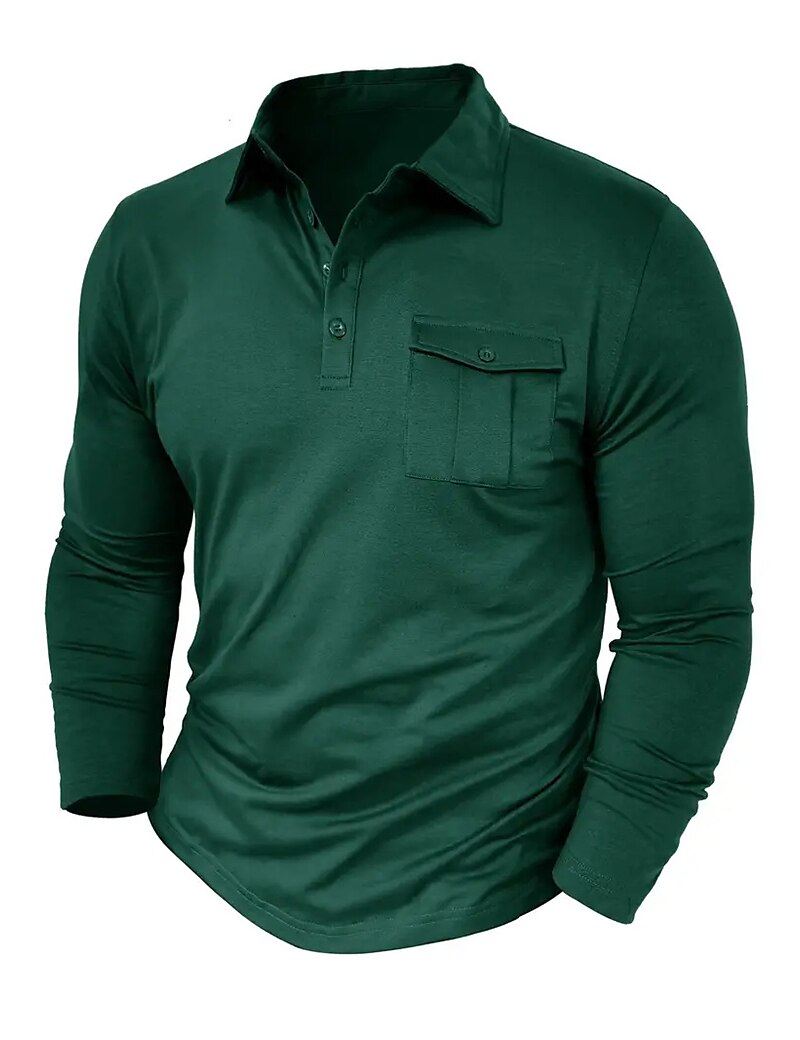 Herren Poloshirt Polos mit Knöpfen Casual Sport Kargen Langarm Modisch Basic Glatt Taste Tasche Frühling & Herbst Regular Fit Schwarz Weiß Armeegrün Rote Marineblau Dunkelgrün Poloshirt 2025 - $22.99 –P4