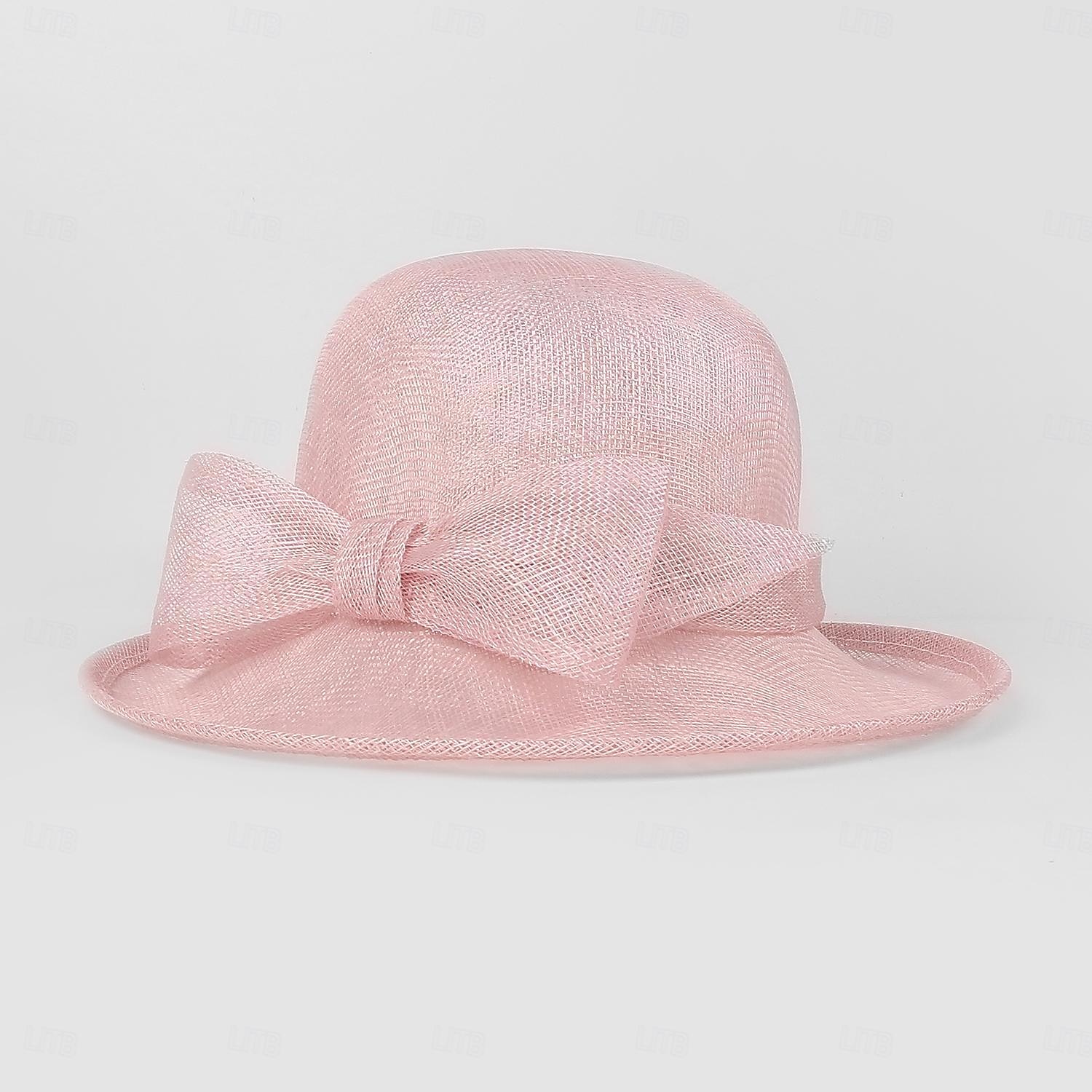 Chapeaux melon en lin/chapeau cloche, chapeau seau, chapeau de soleil, fête de thé, mariage élégant avec nœud papillon, couvre-chef de 2025 ? $49.99 –P17