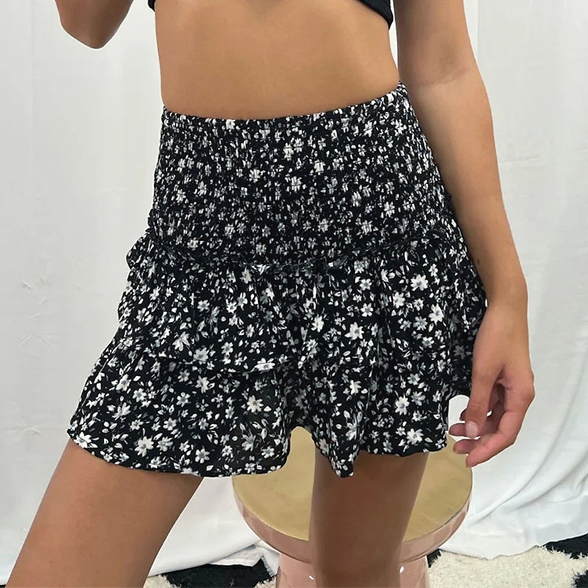 dámská sukně linka mini sukně s vysokým pasem volánkový potisk květinový denní dovolená letní móda bohémský ležérní boho meruňková černá bílá růžová 2025 - $26.99 –P4