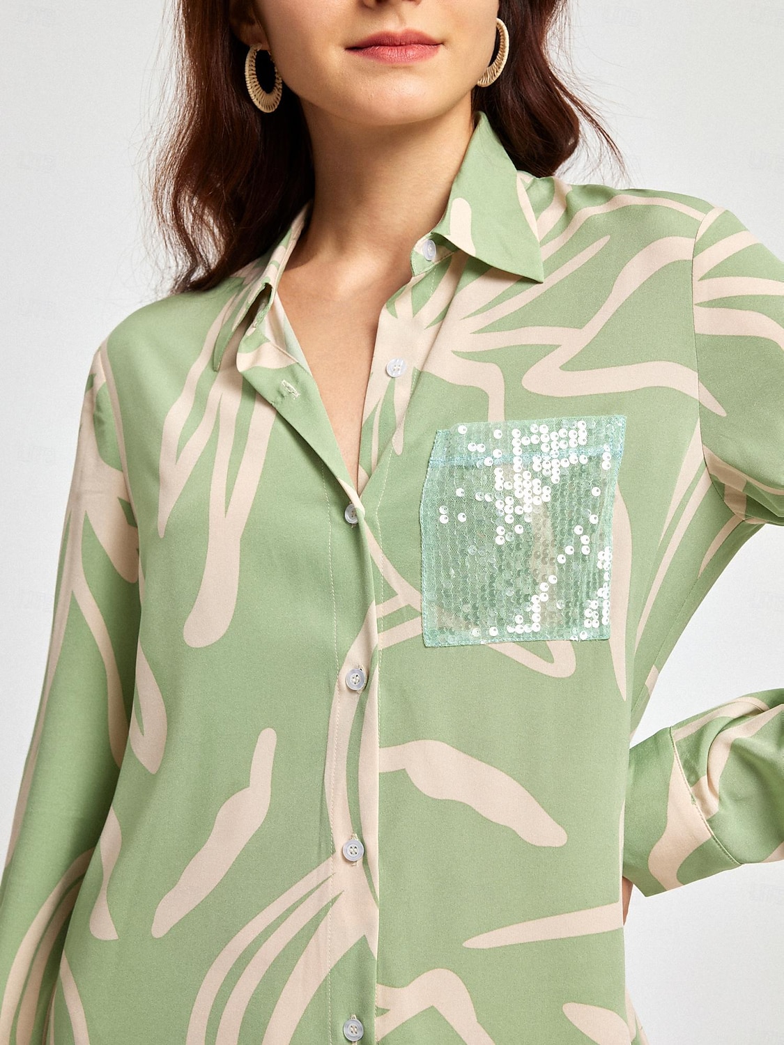 vestido camisa floral simples com lantejoulas de 2025 por $5.59 –P6