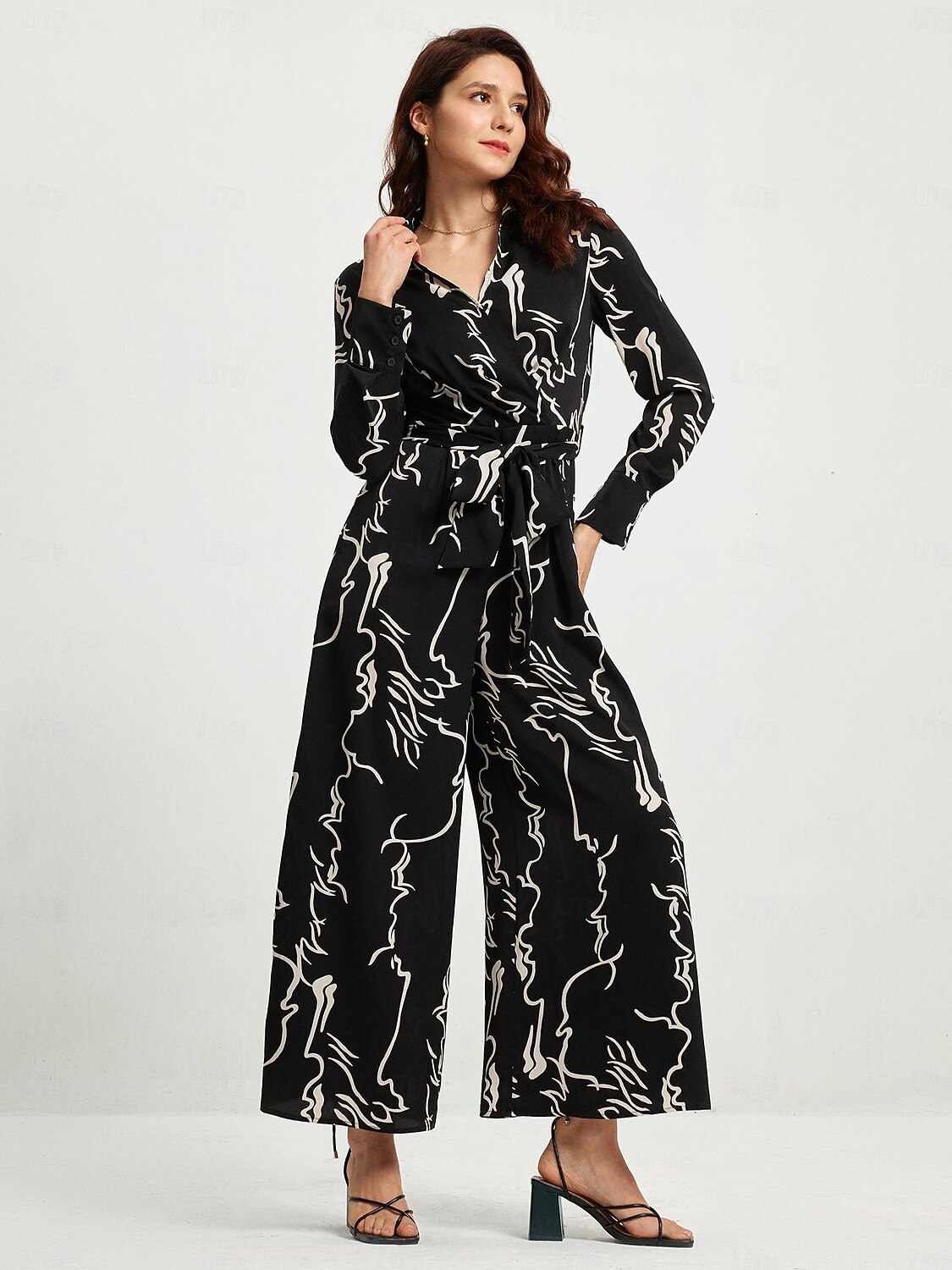 marmor graffiti playsuit skjortekrage langermet jumpsuit 2025 - $58.99 -P2