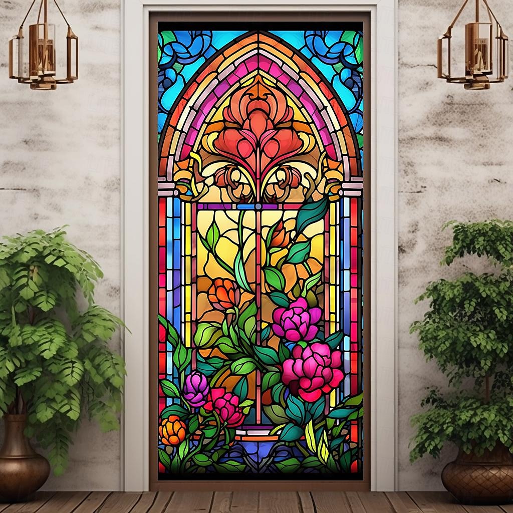 farget glass mandala dørdeksler veggmaleri dekor dør billedvev dør gardin dekorasjon bakteppe dør banner avtakbar for inngangsdør innendørs utendørs hjemme rom dekorasjon gårdshus dekor forsyninger 2026 - $28.99 –P5
