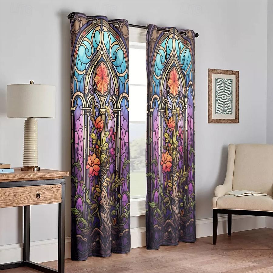 2 painéis 100% cortina blackout com padrão de vitral cortinas para sala de estar quarto cozinha tratamentos de janela com isolamento térmico escurecimento do quarto de 2025 por $37.99 –P14