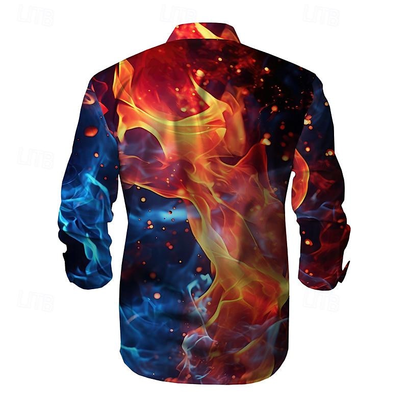Herren Flamme Knopfhemd Bedruckte Hemden Langarm Subkulturell Urlaub Strasse Frühling Sommer Umlegekragen Bedruckt Button-Down Gelb Rote 2025 - $24.99 –P2
