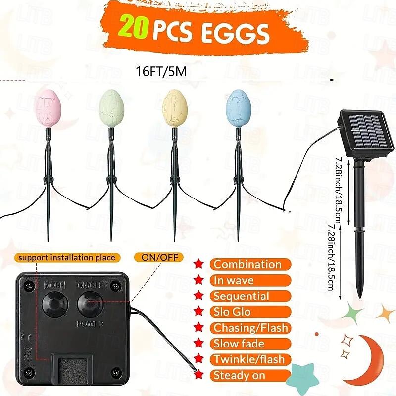 Solar Easter Egg String Lights With Stakes Easter Colorful Lights Decor 5m 20LED Easter Egg Lights 8 Modes Outdoor Lights Waterproof For Walkway Garden Yard Lawn Decoration 2025 - $70.99 –P5