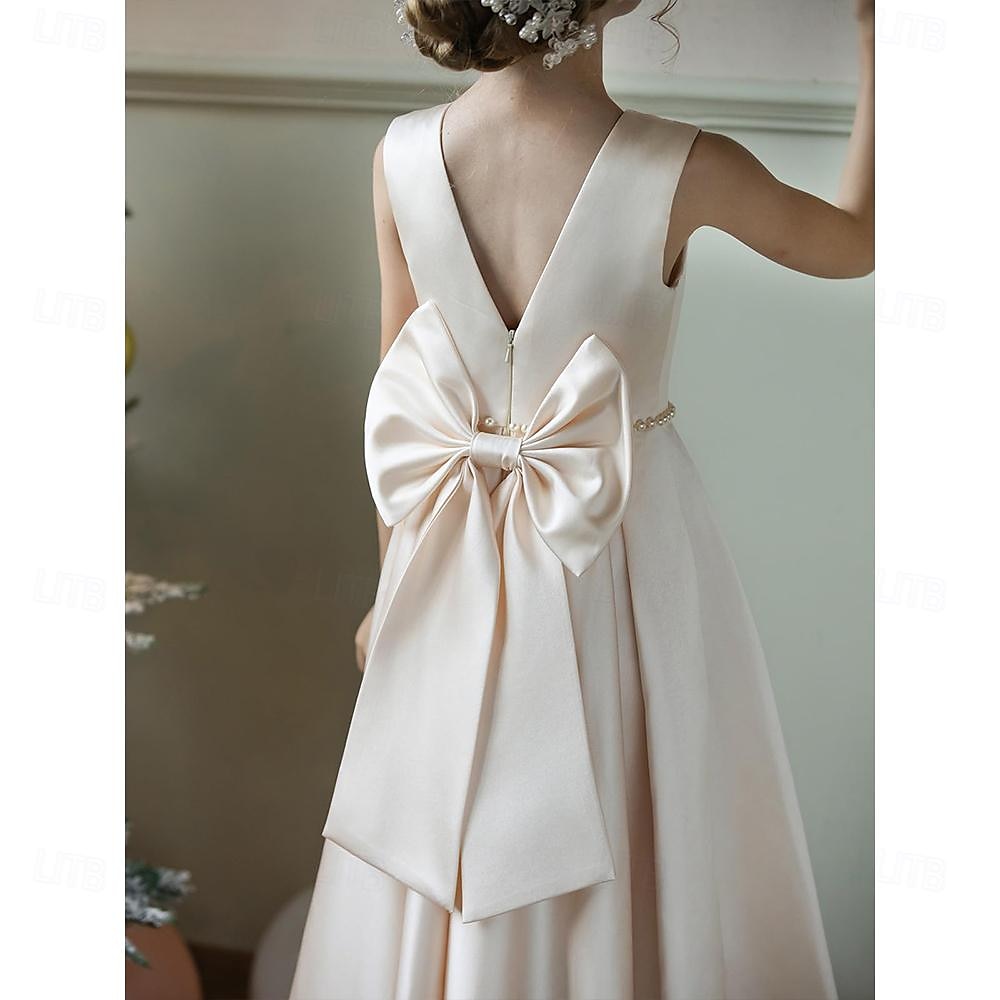 Enfants Fille Robe de demoiselle d'honneur Robe de fête Couleur unie Sans Manches Mariage Anniversaire Soirée Mode Adorable du quotidien Polyester Eté Printemps 2-12 ans Beige de 2025 ? $45.99 –P5