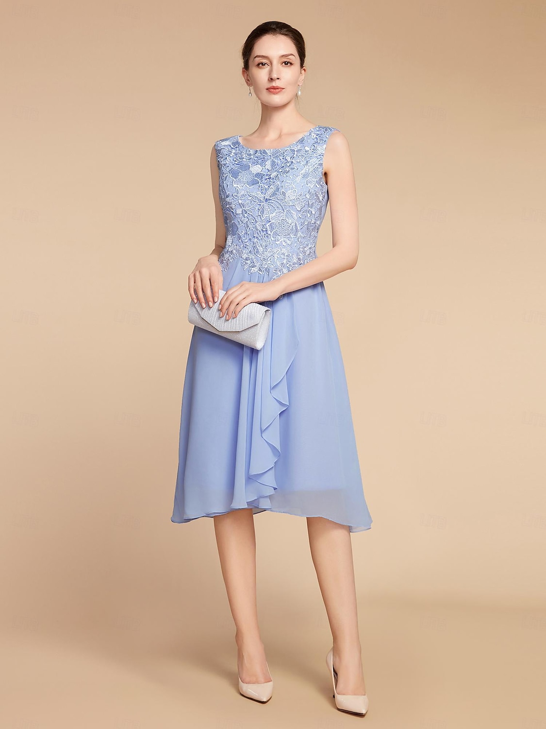 Completo Due Pezzi Abito a Tubo Madre della Sposa Ospite di Nozze Elegante Piccolo Scollatura a Costa Lunghezza al Ginocchio Chiffon Pizzo Manica Mezza con Ruching Colore Solido taglia personalizzata del 2025 a €158.99 –P4