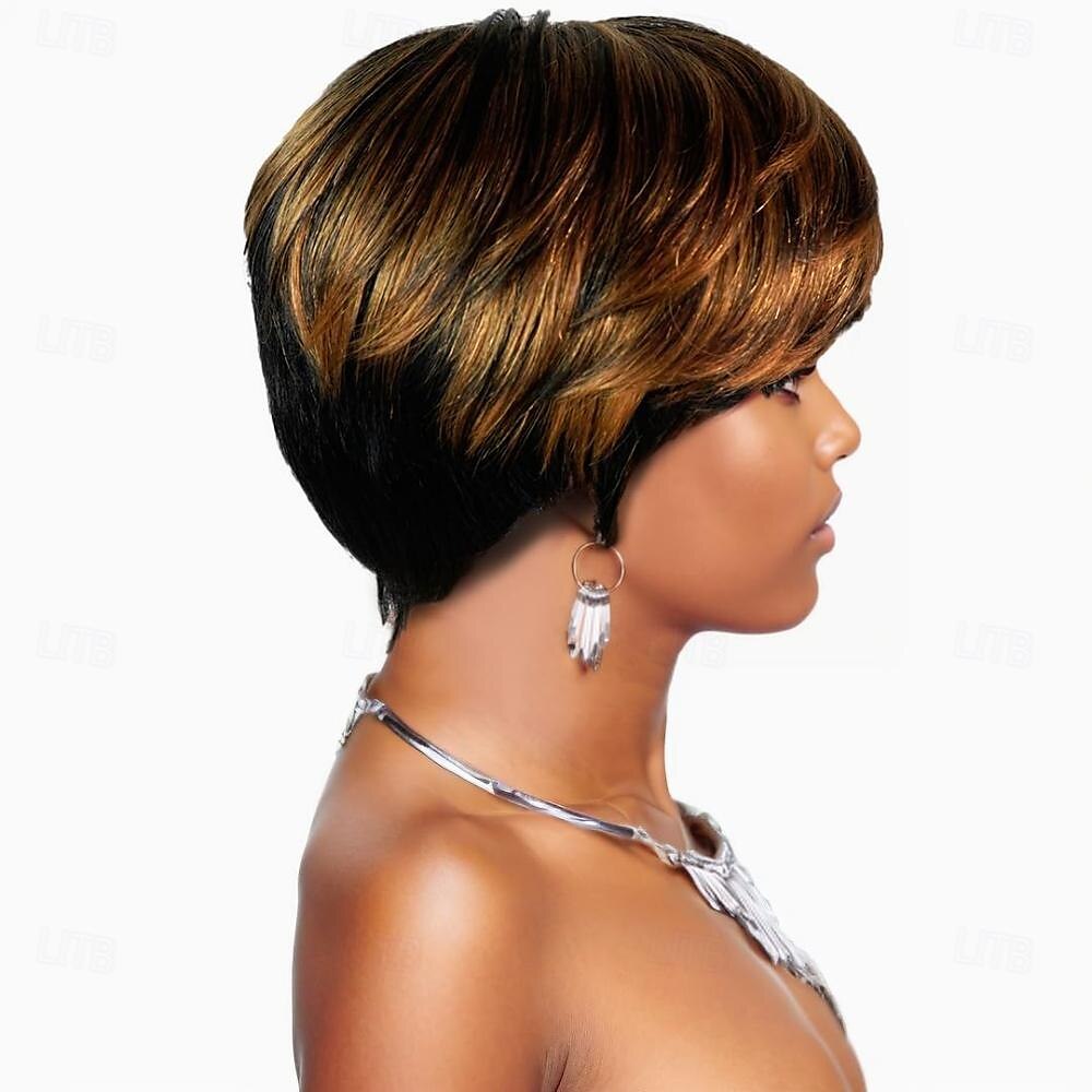 Short Bob Wigs for Black Women Human Hair Wig Ombre Pixie Cut Wig with Bangs Layered Wig Full None Lace Machine Made Wig 2025 - $50.99 –P9