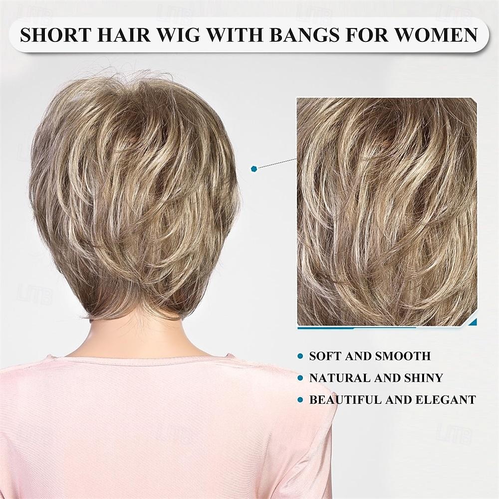 Short Ash Blonde Wig with BangsPixie Cut Layered Wigs for Women Healthy Memory Synthetic FiberGlueless Wigs Fluffy Natural Daily Use 2026 - $26.99 –P11