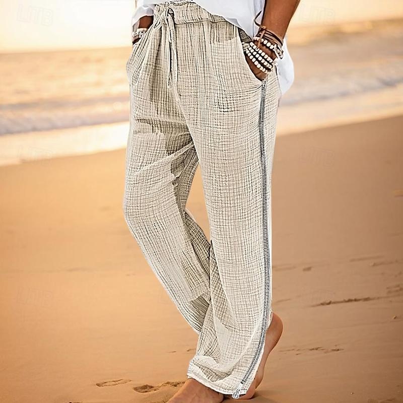 Herren Leinenhose Hose Hosen Strandhose Patchwork Kordelzug Elastische Taille Plaid Komfort Atmungsaktiv Casual Täglich Festtage Modisch Klassicher Stil Weiß Armeegrün 2025 - $25.99 –P8
