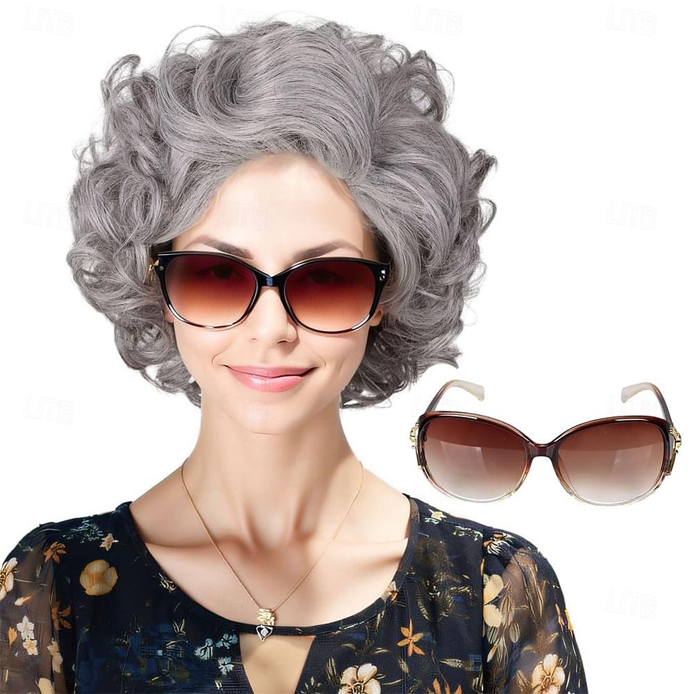 ColorGround Old Lady Granny Silver White Curly Wig 100 Days of School 2026 - $26.99 –P7