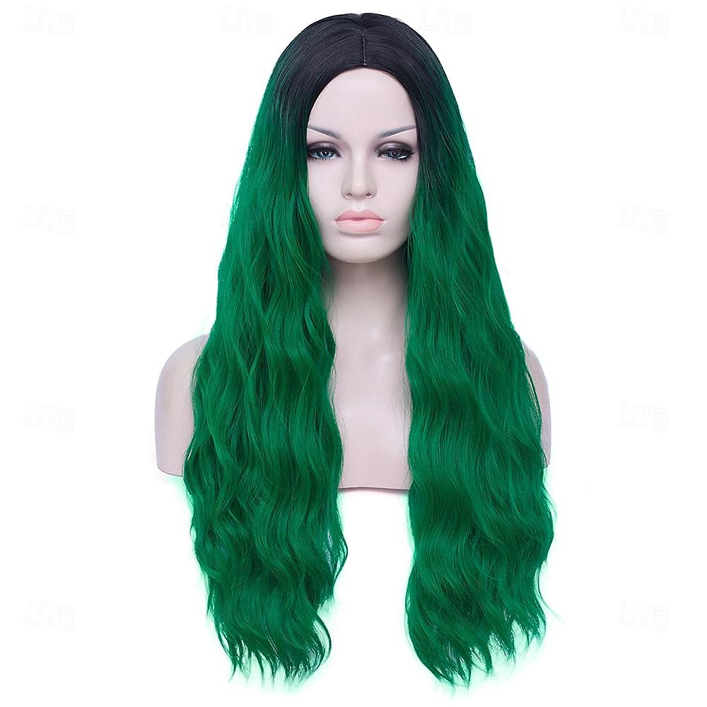 groene pruiken voor vrouwen 26 lange ombre groene haar pruik krullend golvend schattige zachte pruiken voor st patricks day feest st. patrick's day pruiken 2025 - $19.99 –P1