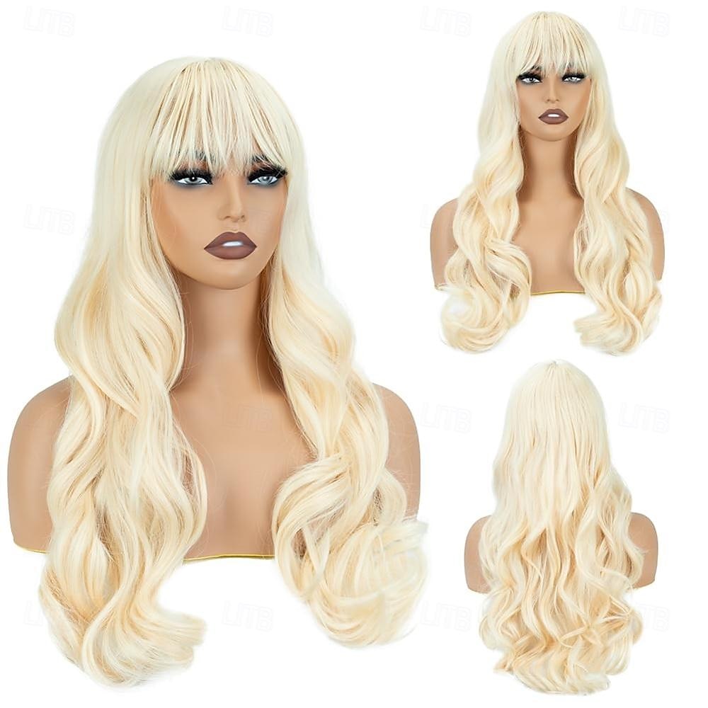 Perruque ondulée longue marron moyen avec frange pour femme 26 pouces d'aspect naturel en fibre synthétique résistante à la chaleur de remplacement de cheveux d'aspect naturel perruque longue ondulée de 2025 ? $29.99 –P5