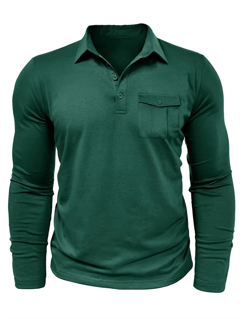 Herren Poloshirt Polos mit Knöpfen Casual Sport Kargen Langarm Modisch Basic Glatt Taste Tasche Frühling & Herbst Regular Fit Schwarz Weiß Armeegrün Rote Marineblau Dunkelgrün Poloshirt 2025 - $22.99 –P5