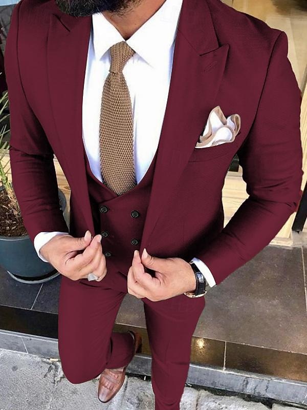 Uomo Matrimonio Completi A lancia Avorio Borgogna Tinta unita Vestibilità su misura 3 pezzi Monopetto a un bottone del 2025 a $138.99 –P13