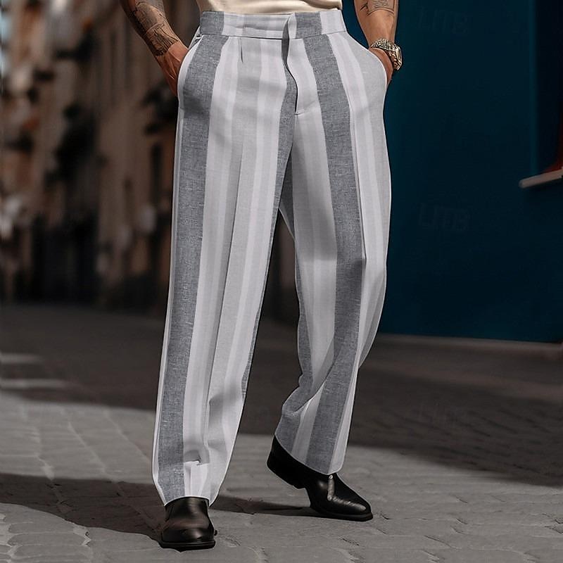 Men's Dress Pants Trousers Casual Pants Suit Pants Button Front Pocket Straight Leg Stripe Comfort Business Daily Holiday Fashion Chic & Modern Black Blue 2024 - $25.99 –P1