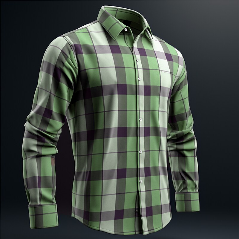 Men's Plaid / Check Geometric Pattern Shirt Button Up Shirt Long Sleeve Business Daily Wear Going out Spring Turndown Print Button-Down Blue Green Khaki 2025 - $24.99 –P5