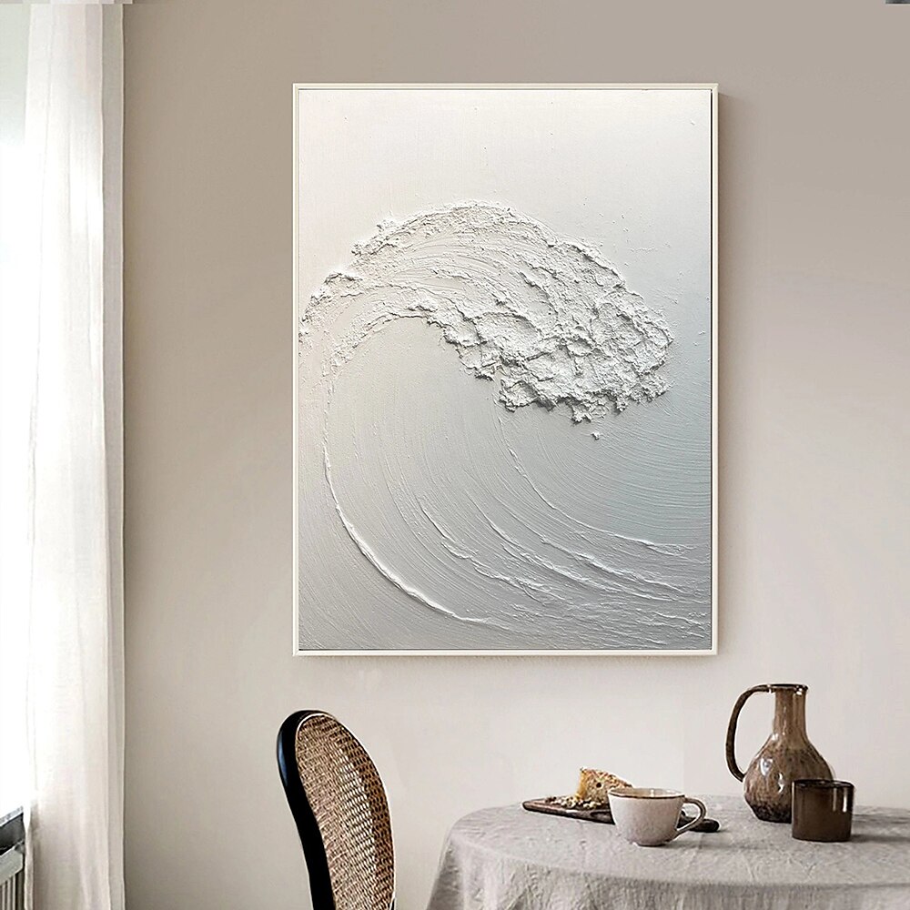 groot met de hand geschilderd abstract wit olieverfschilderij golven schilderen op canvas modern olieverfschilderij kunst aan de muur handgeschilderd schilderij kunst aan de muur schilderij voor 2025 - $108.99 –P3
