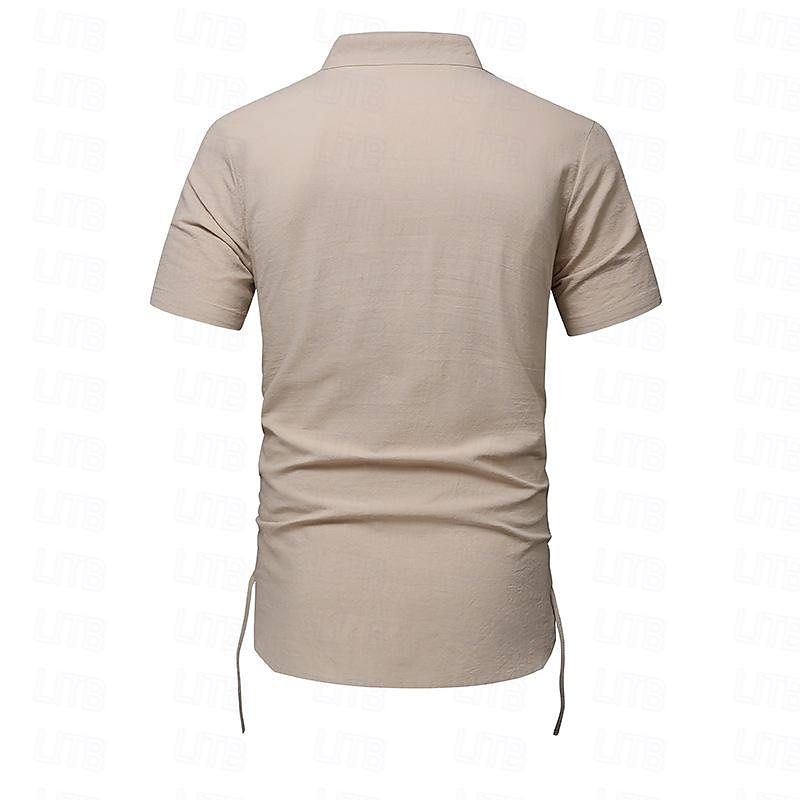 Hombre Camisa camisa de lino Camisa de lino de algodón Camisa de algodón blanca Camisa de cuello chino Camisa de cuello mandarín Plano Vacaciones Calle Negro Blanco Azul Marino Caqui Manga Corta 2025 - $30.99 –P12