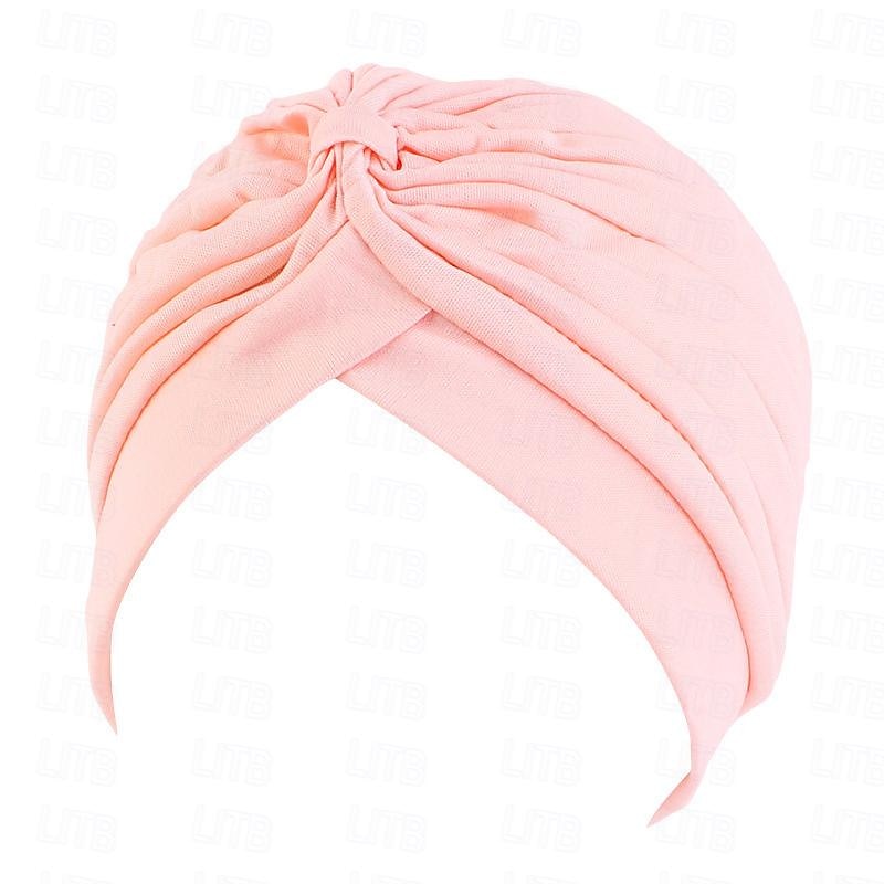 Sombreros turbantes suaves con nudo preanudado moda plisada gorro de quimioterapia diadema para dormir de color sólido naranja para mujeres Día de Reyes casual diario 2025 - $13.99 –P24