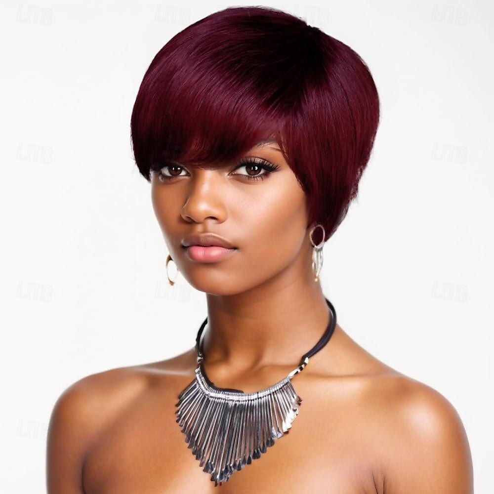 Short Bob Wigs for Black Women Human Hair Wig Ombre Pixie Cut Wig with Bangs Layered Wig Full None Lace Machine Made Wig 2025 - $50.99 –P5