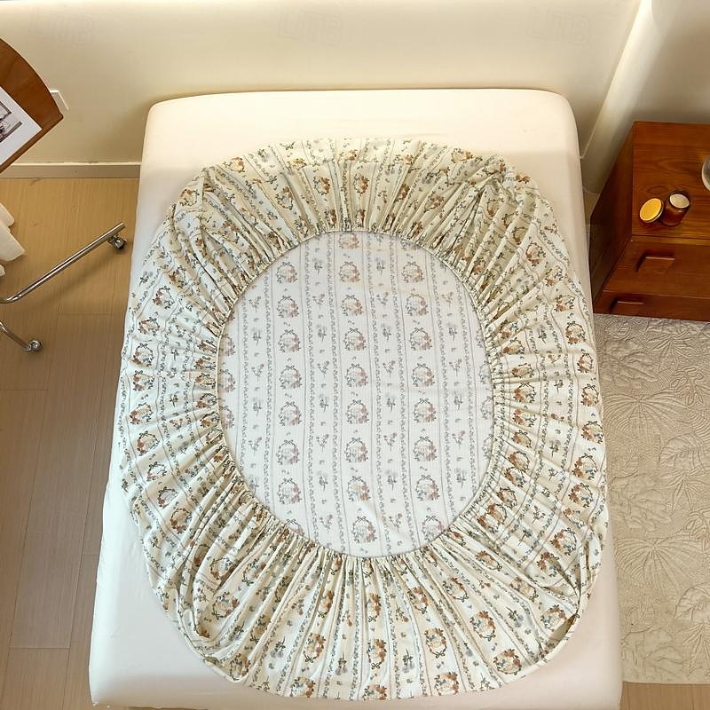 Lençol de cama 100% algodão de 1 unidade com capa de cama de flores pequenas fragmentadas capa de colchão elástica para cama de casal de luxo individual ou dupla disponível em vários tamanhos de 2025 por $22.99 –P17