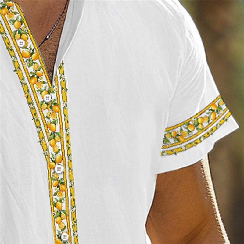 Men's Lemon Shirt Summer Hawaiian Shirt Aloha Shirt Short Sleeve Shirt Turndown Vacation Hawaiian Outdoor Vacation Hawaiian Black White Pink S M L 2025 - $24.99 –P8