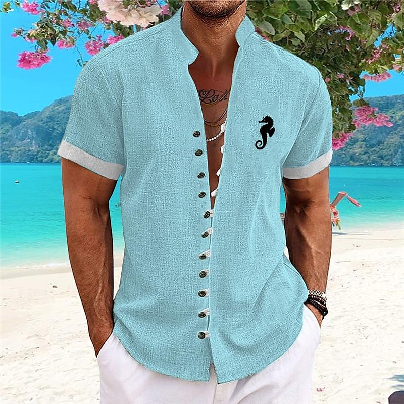 Homme Chemise hawaïenne Chemise Aloha Chemises imprimées Manches courtes Chemise Col Mao Hawaïen Station balnéaire Vacances Hawaïen Rose Claire Bleu Violet S M L de 2025 ? $22.99 –P4