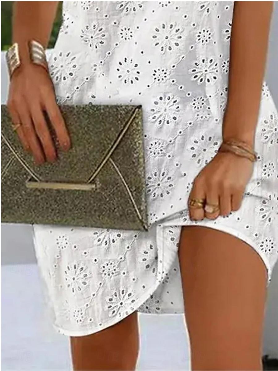 vestido de trabalho feminino vestido branco vestido linha elegante trabalho diário moda mini vestido bordado oco decote em v sem mangas floral geométrico solto ajuste branco verão primavera s m l xl de 2025 por $35.99 –P3