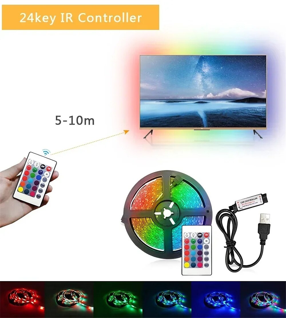 2025年 RGB LED ストリップ ライト 5V USB 5050 LED ダイオード テープ ストリップ Bluetooth 制御 LED ライト 壁 部屋用 10m LED ストリング ライト ゲーム ルーム 装飾 IP20  コレクション – $30.99 –P2
