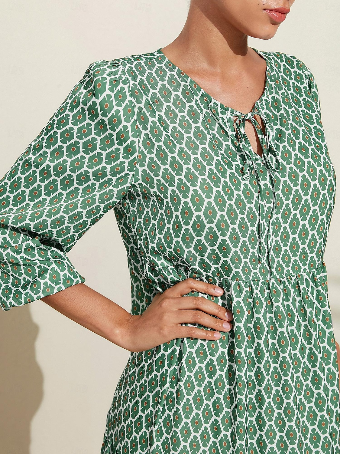 Per donna Abito linea A Orlo maxi Vestito maxi Verde Manica lunga Geometrico geometrico geometrico Primavera A V Vestito con motivo Stile di moda semplice Da mare S M L del 2025 a $72.99 –P5