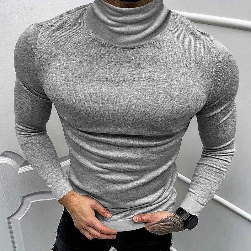 Men's T Shirt Tee Turtleneck shirt Knit Tee Long Sleeve Turtleneck Spring & Fall Plain Fashion Designer Basic Knit Vacation Street Going out Black Wine Navy Blue Top Tee for Men 2025 - $25.99 –P5