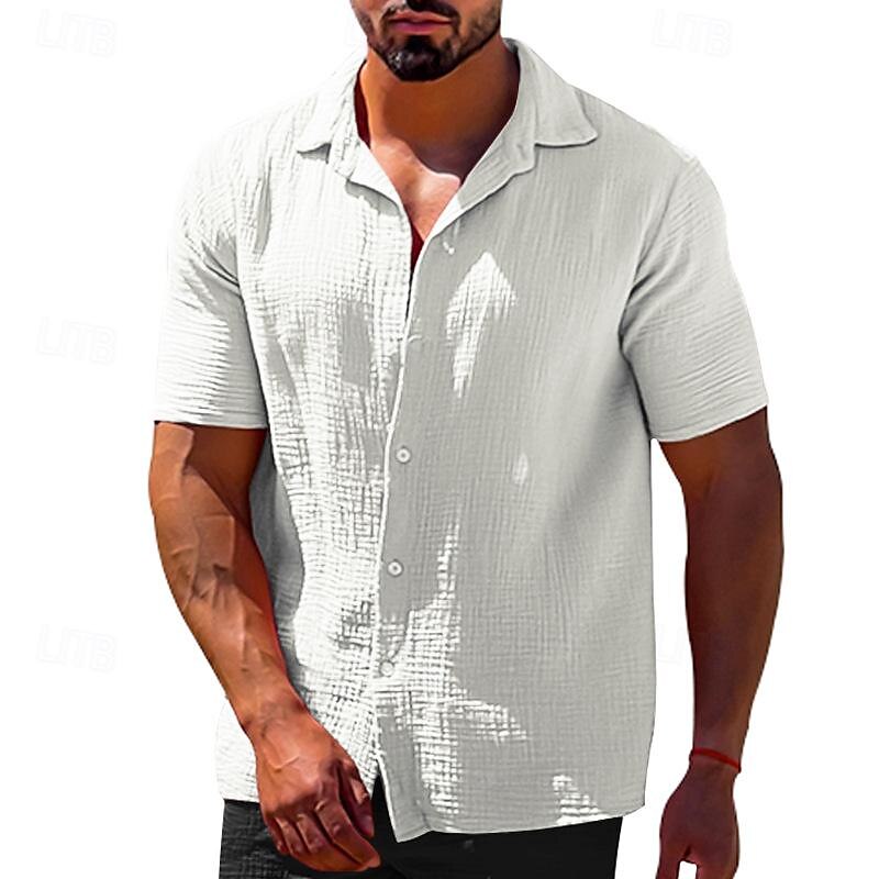 Men's Summer Shirt Casual Shirt Beach Shirt T Shirt Button Up Shirt Tee Black White Blue Brown khaki Short Sleeve Plain Lapel Vacation Hawaiian Button-Down Clothing Apparel Polyester Fashion Casual 2025 - $25.99 –P5