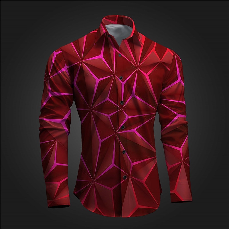 Men's Geometry Shirt Button Up Shirt Long Sleeve Artistic Subcultural Daily Wear Going out Spring Turndown Print Button-Down Red Blue Green Gray 2025 - $26.99 –P7