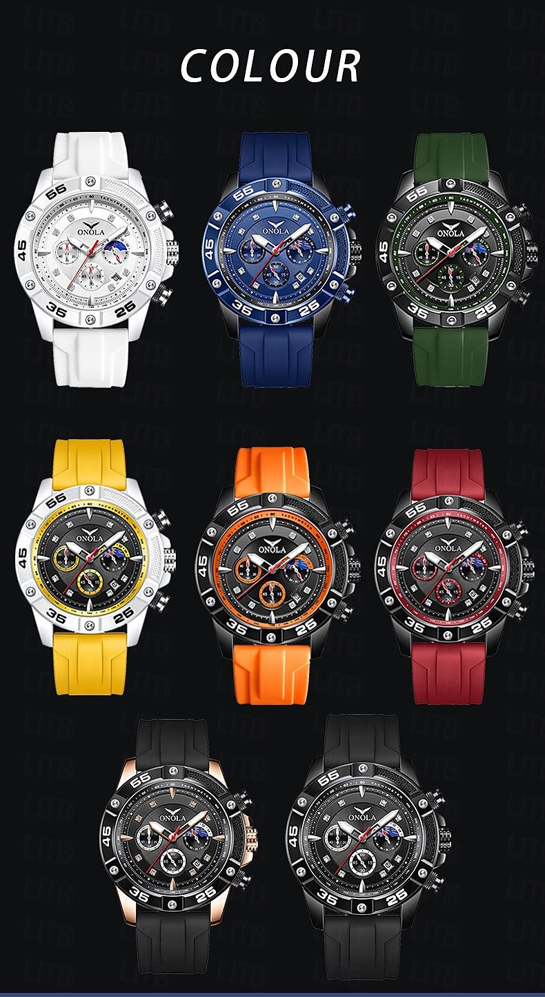 ONOLA Men Quartz Watch Sports Fashion Casual Wristwatch Luminous Calendar Waterproof Decoration Silicone Watch 2025 - $38.99 –P7