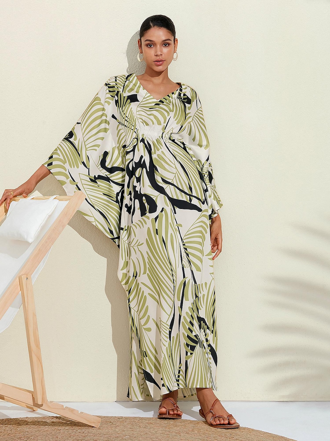 Satin Floral V Neck Maxi Dress Kaftan Dress 2024 - $48.99 –P7