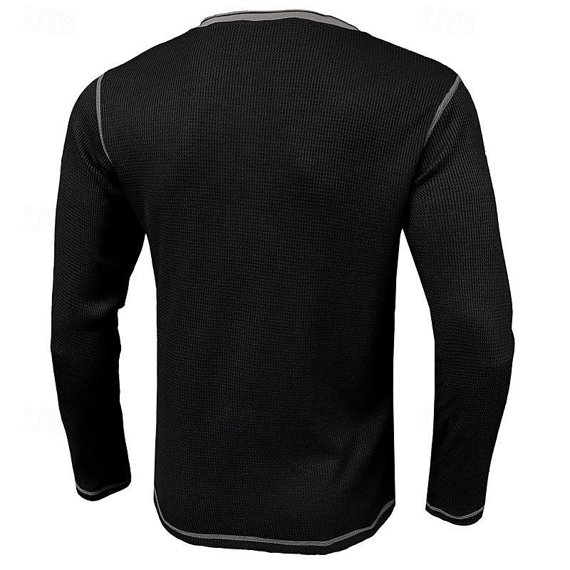 Herr Waffle Henley Shirt T-shirts Långärmad tröja Slät Henley Utomhus Ledigt Långärmad Knapp Kläder Mode Designer Bekväm 2025 - $23.99 –P5