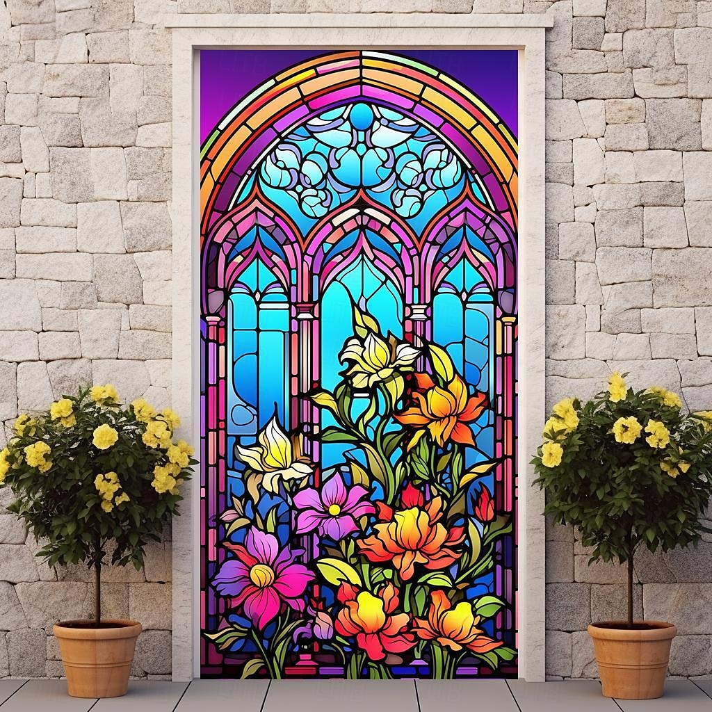 farget glass mandala dørdeksler veggmaleri dekor dør billedvev dør gardin dekorasjon bakteppe dør banner avtakbar for inngangsdør innendørs utendørs hjemme rom dekorasjon gårdshus dekor forsyninger 2026 - $28.99 –P11