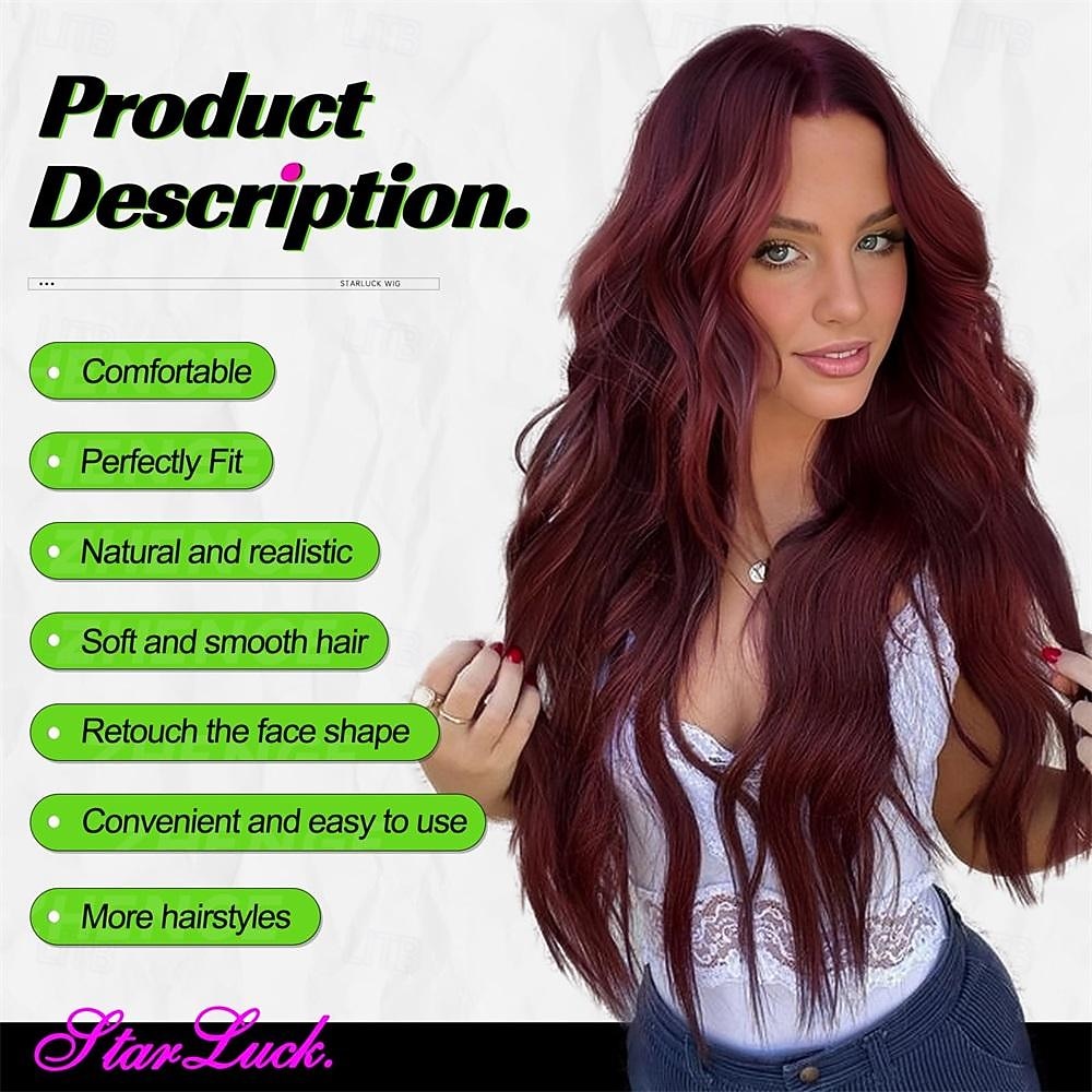 Long Burgundy Wavy Wig for Women 26 Inch Middle Part Wine Red Curly Wig Natural Looking Synthetic Heat Resistant Fiber Wig for Daily Party Use 2026 - $29.99 –P2